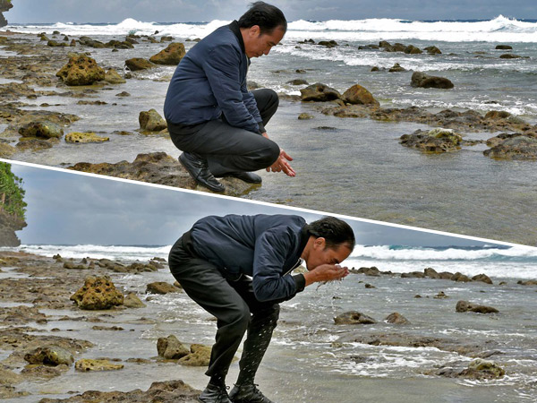 Kunjungan ke Laut Terdepan Indonesia, Foto Jokowi Cuci Muka Jadi Viral