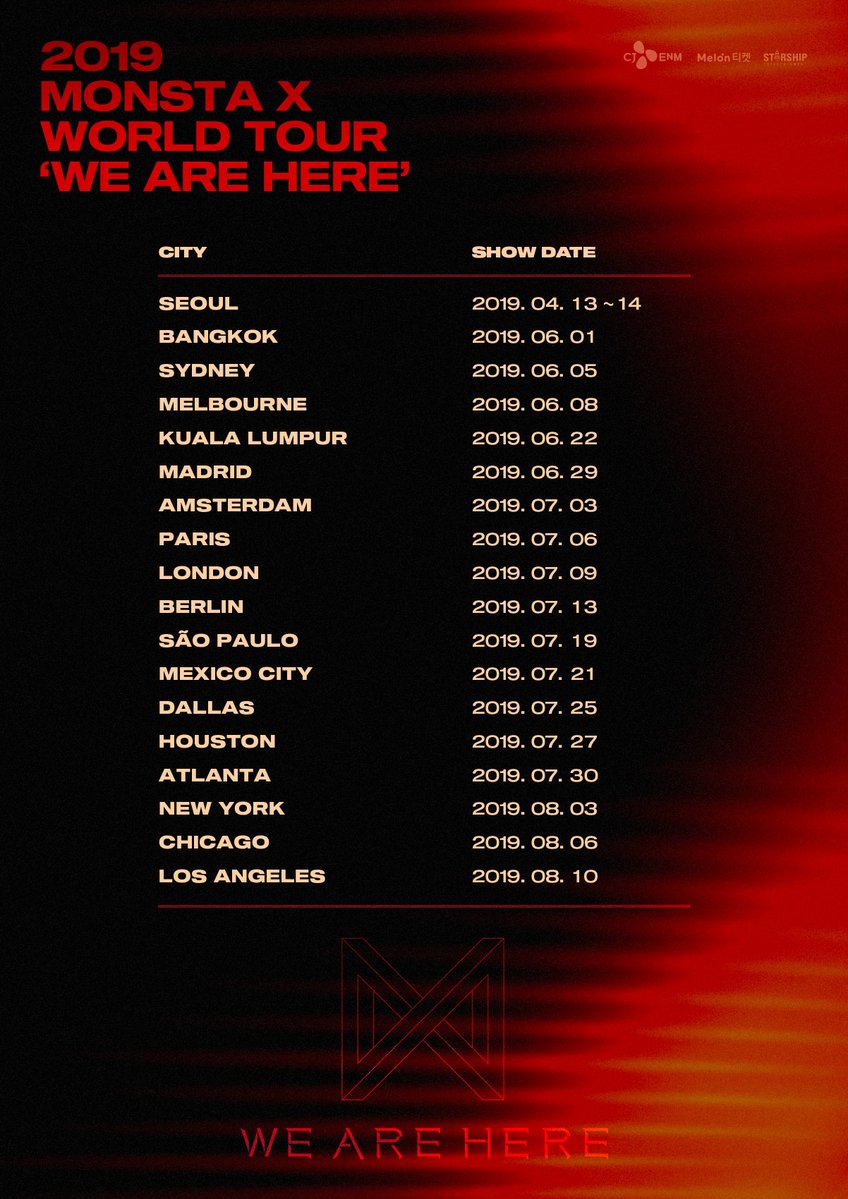 Rilis Poster dan Video Teaser, Monsta X Umumkan Daftar Negara Konser Tur  Dunia 'We Are Here'