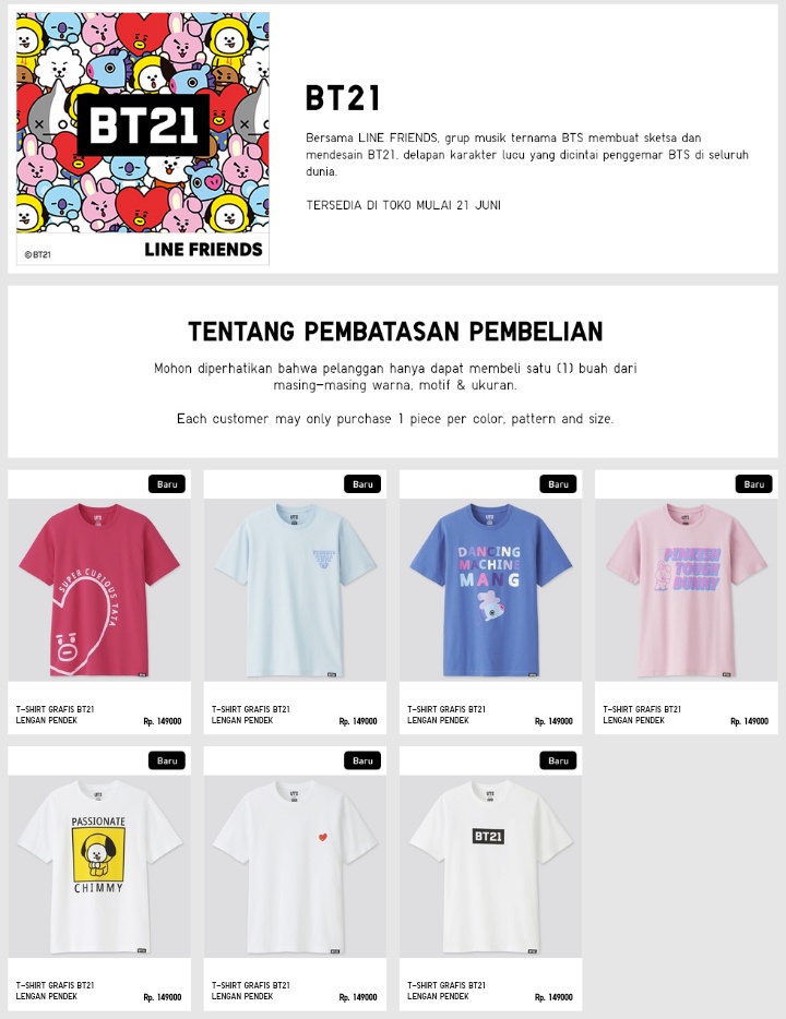 harga uniqlo x bt21